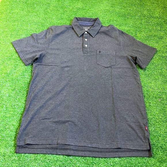 Izod Pocket Short Sleeve Easy Fit Golf Classic Y2K Polo Charcoal Shirt Size L  I - Picture 1 of 12